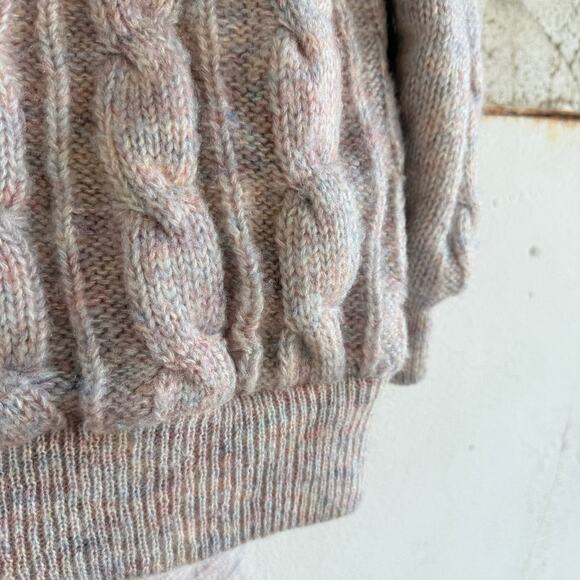 Vtg Cable Knit Sweater Jacket Attached Scarf Shawl Collar Pink Bomber Womens M - Picture 9 of 14